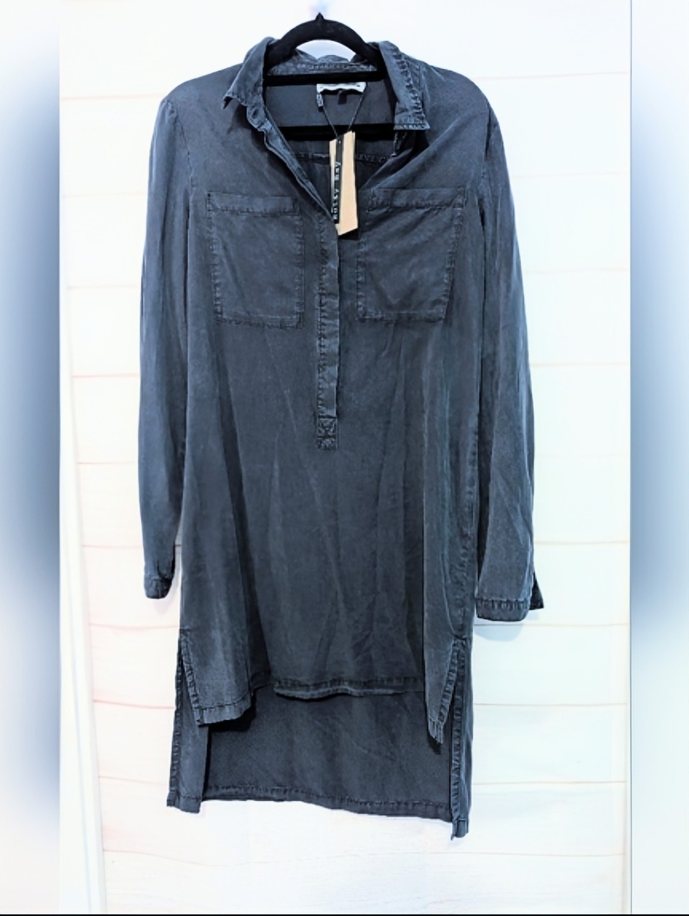 Nwt Noisy May Button-Front Shirt Dress in Washed Black 🐈⬛🖤🐈⬛ Size Small - Picture 2 of 10